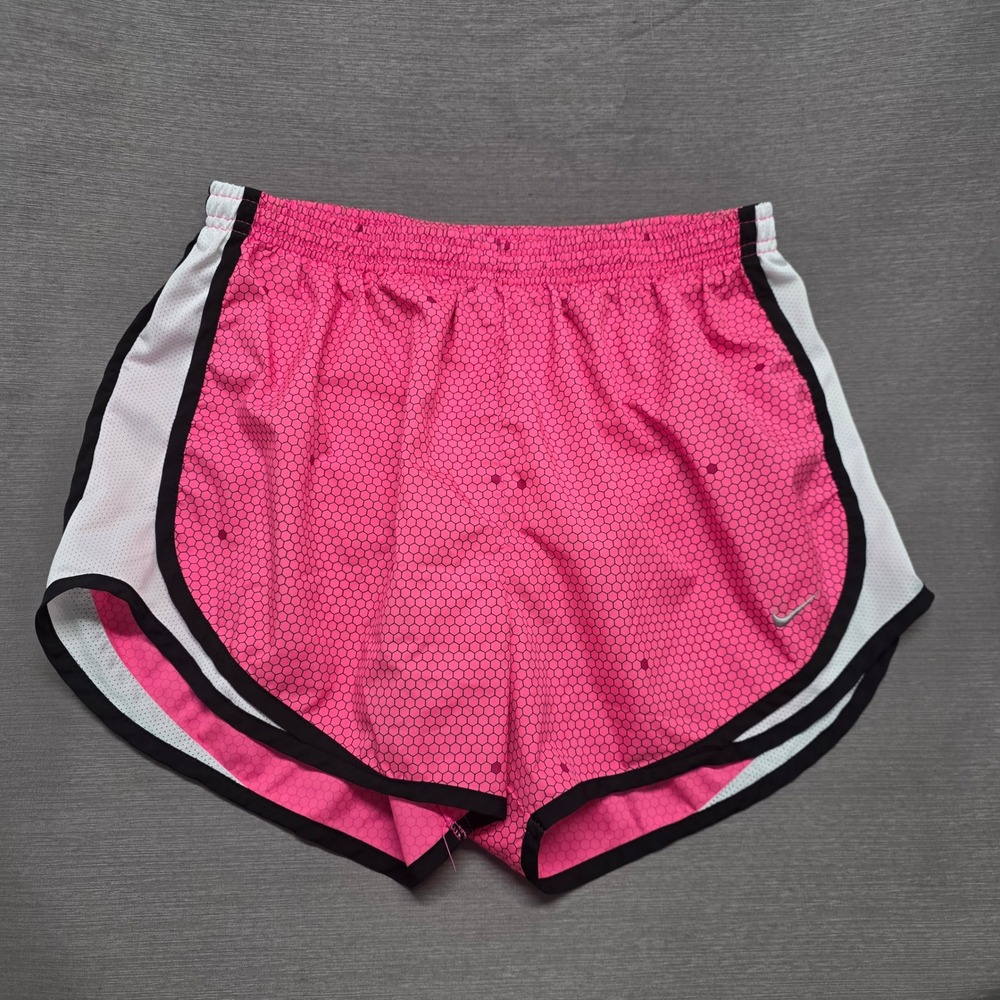 Nike Dri-FIT Tempo Running Shorts Pink Black Honeycomb Hexagon Print Womens M - Picture 1 of 5